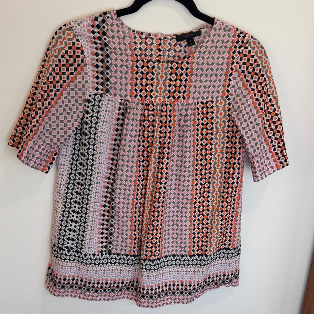 J. Crew Multicolored Geometric Kaleidoscope Babydoll Blouse, 0 - Boho, Ethnic